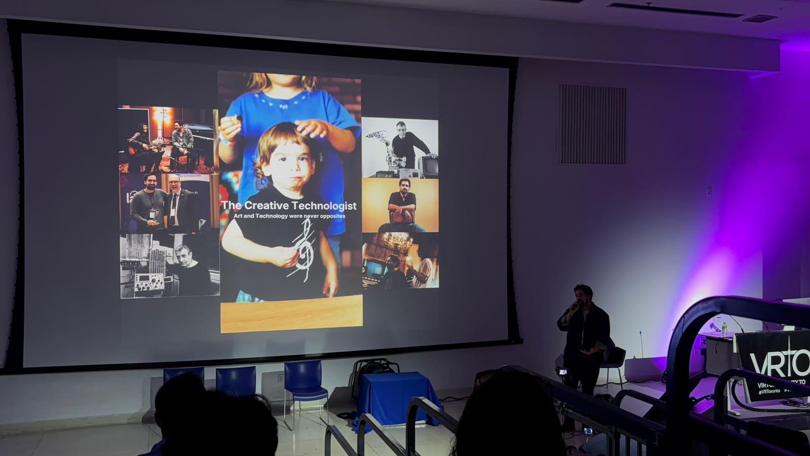 Adam Fainman presenting The Creative Technologist slide, titled Art and Technology were never opposites, on the VRTO 2026 mainstage